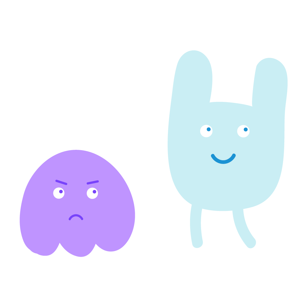 Two cartoonish characters demonstrating feelings with different facial expressions